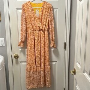Chic Long Sleeve Floral Dress - Orange